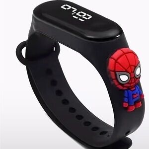 New Kids Black Digital Watch with Red Spiderman Charm